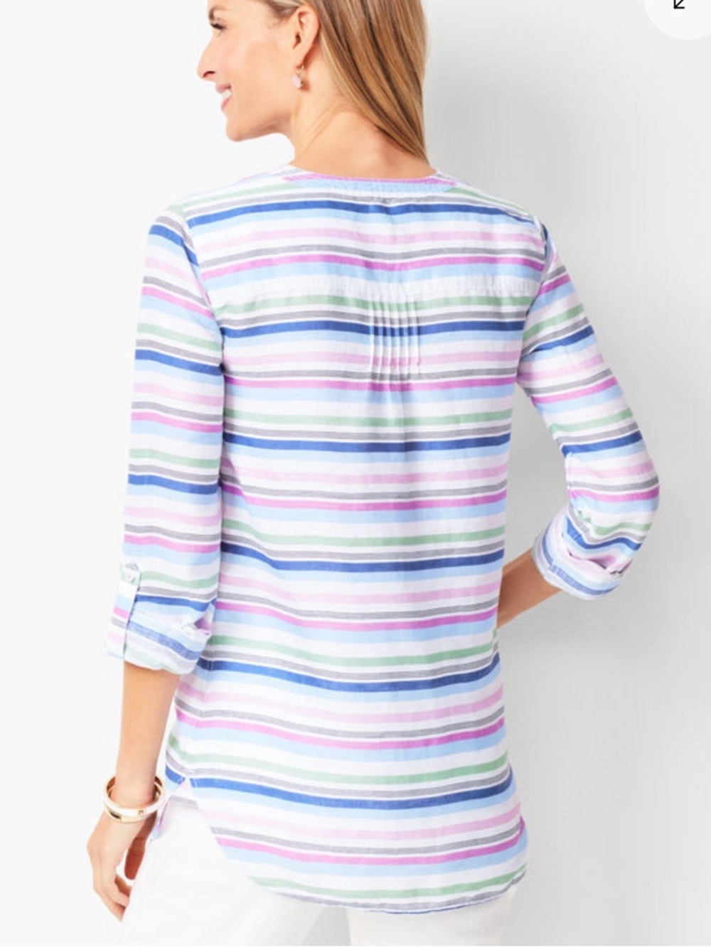 Talbots Stripe Linen Camp Shirt with Roll Tab Long Sleeve Size Large - Picture 6 of 12